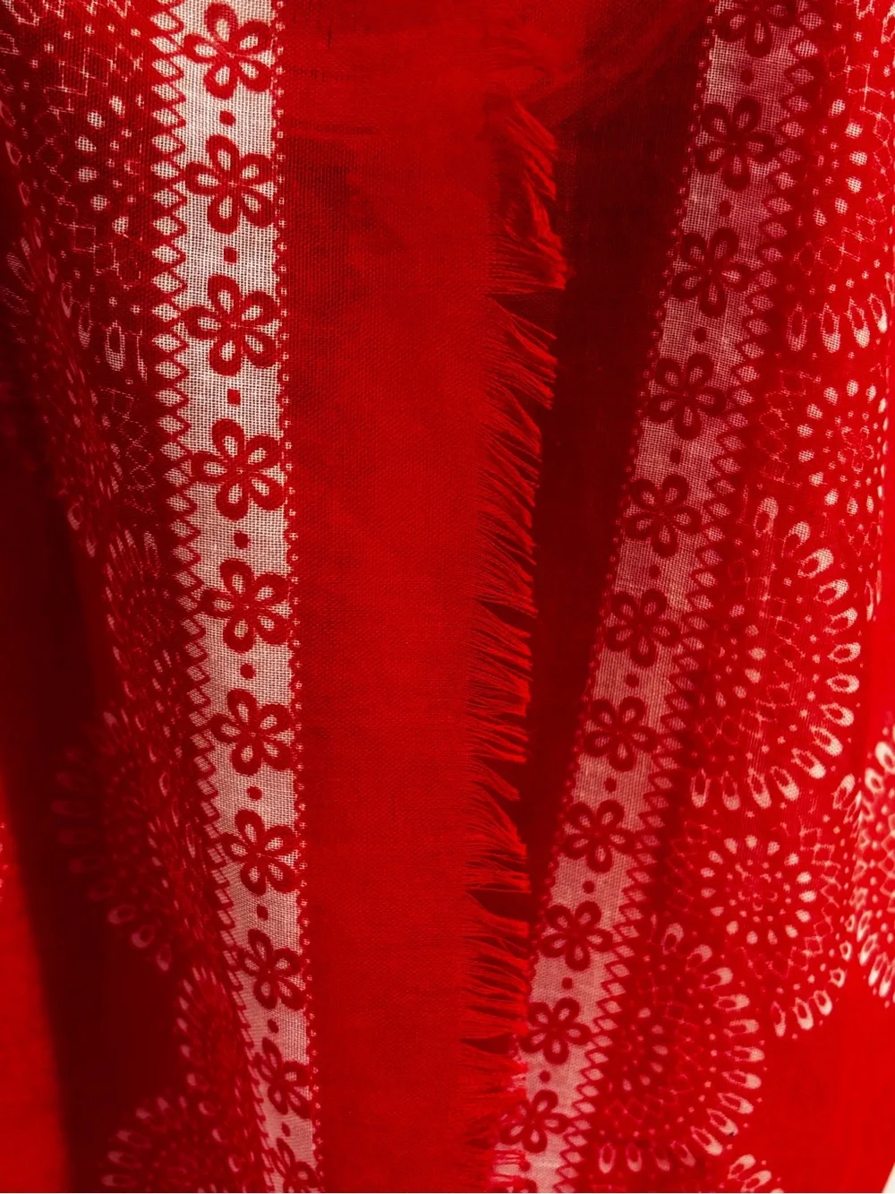 VTG vibrant red-and-orange lightweight infinity scarf with an ornate mandala